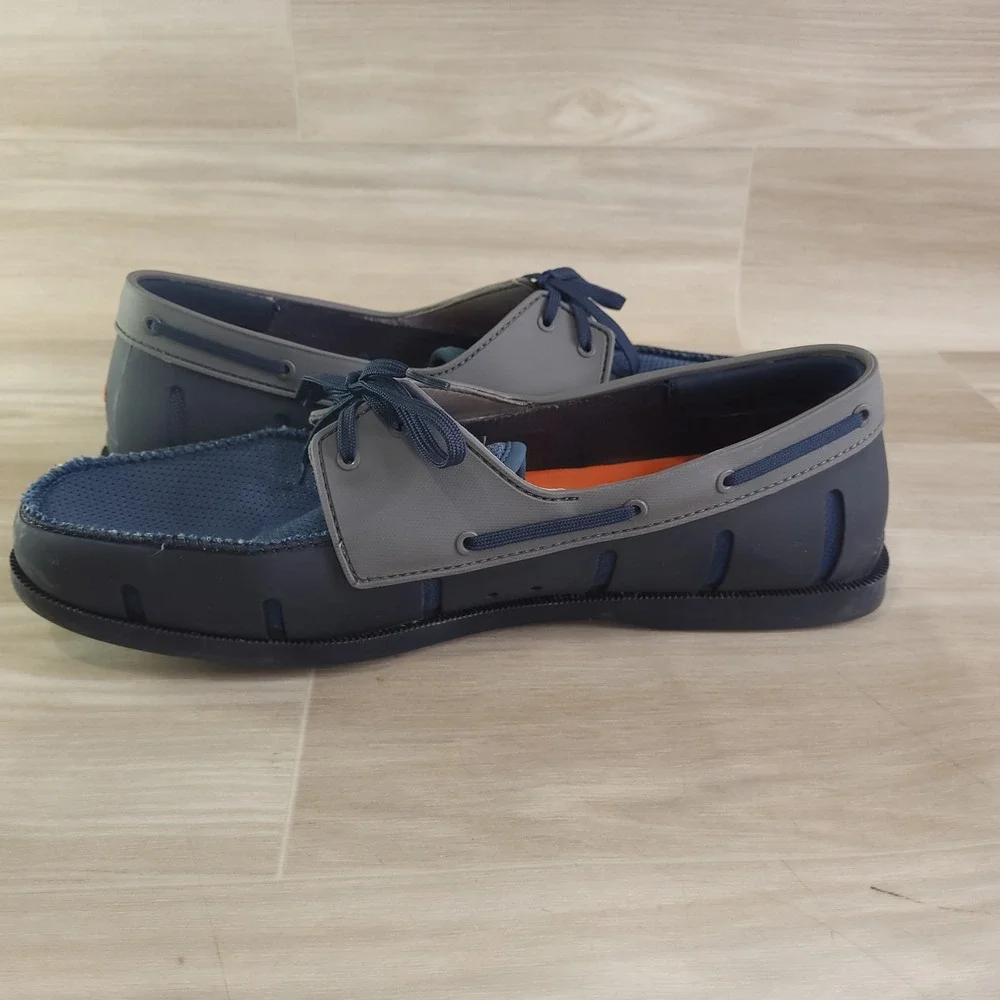 SWIMS Mens Braided Lace Loafer Navy Grey Water Resistant Boat Shoes Size 10.5